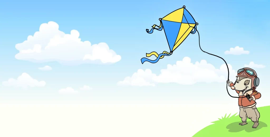 Capitan Zarigueya Volando una cometa en el cielo