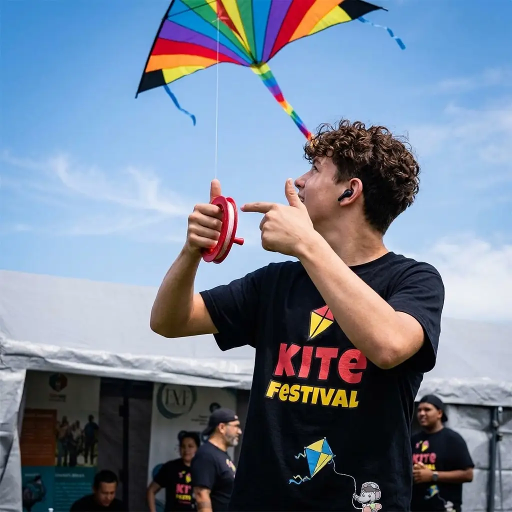 un joven volando cometas en el Kite Festival